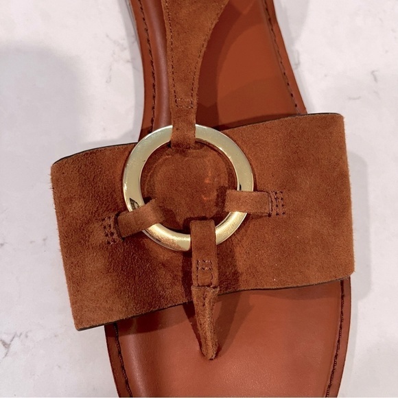 Franco Sarto Lockheart Cognac Suede Gold Ring Ankle Strap Sandal, size 8 - Picture 5 of 14